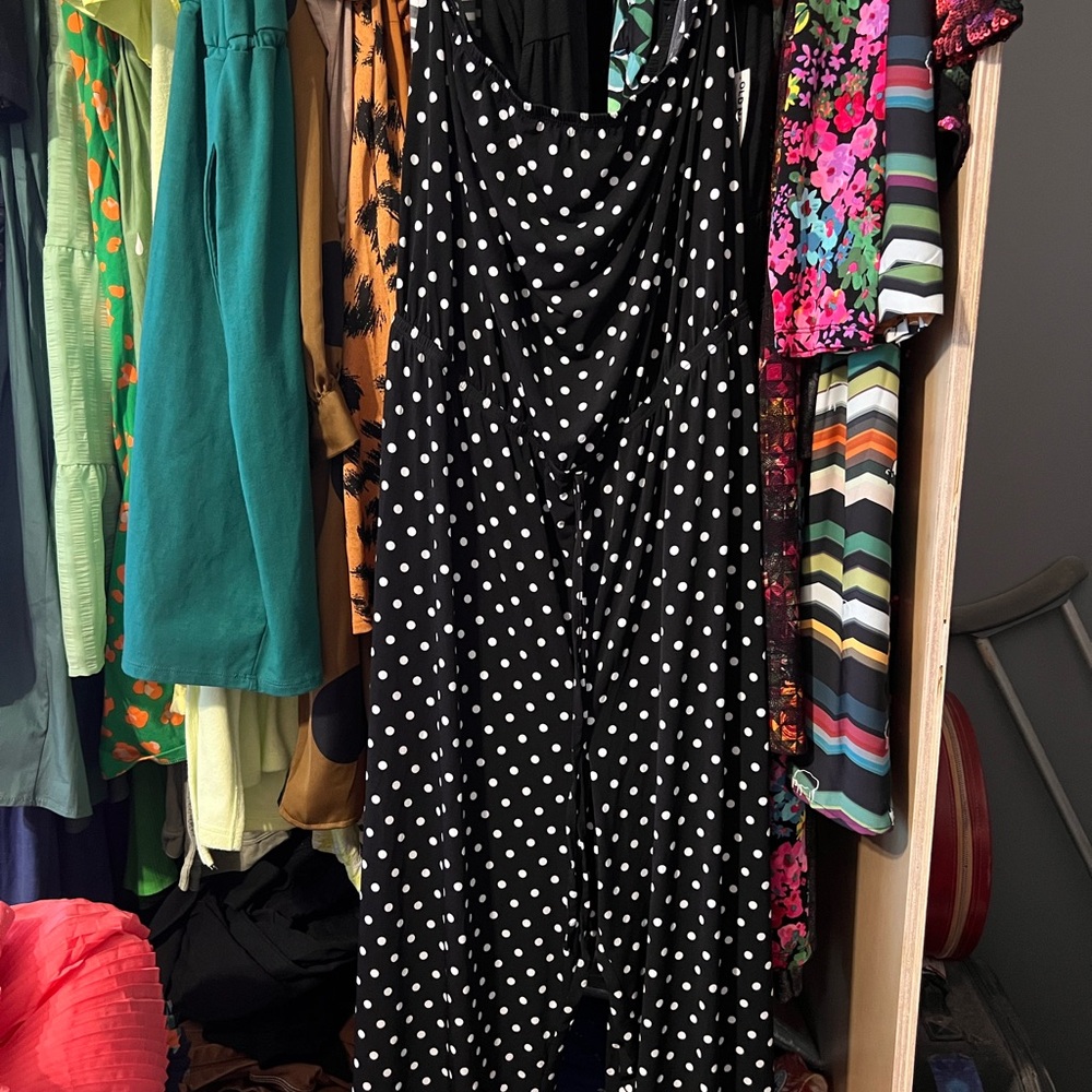 Connected Apparel Black and White Polka Dot Sleeveless Jumpsuit
